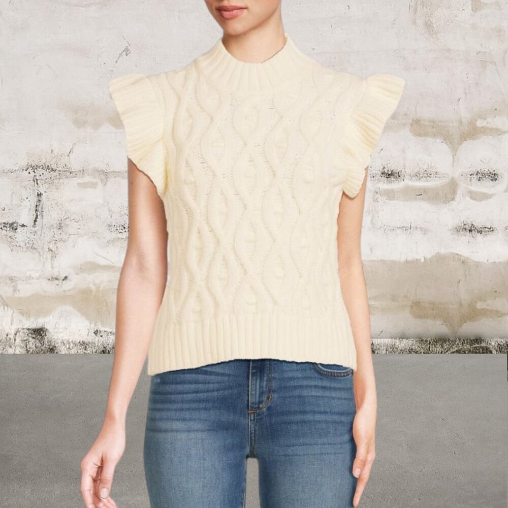 Line & Dot Erica Cable Knit Sweater in Cream Size Medium